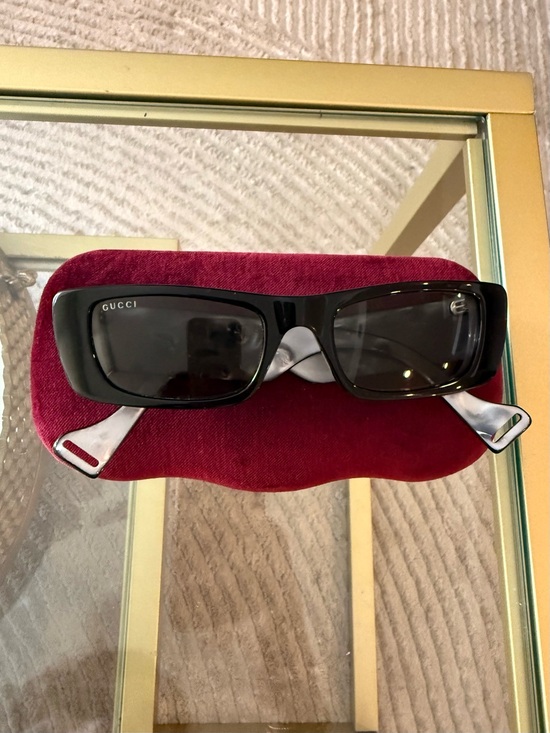 Gucci Glossy Black Rectangular Sunglasses with Gold Logo with Gucci case